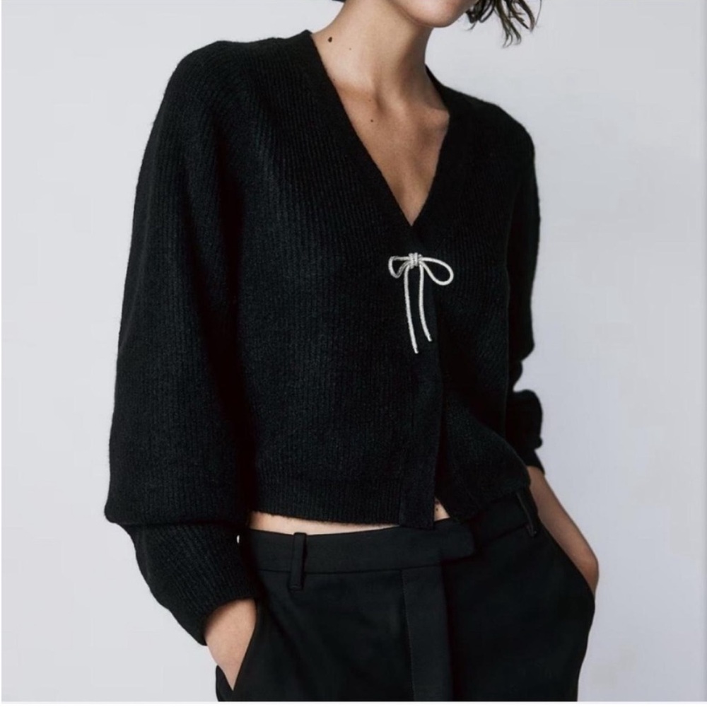 Rhinestone Bow Cardigan